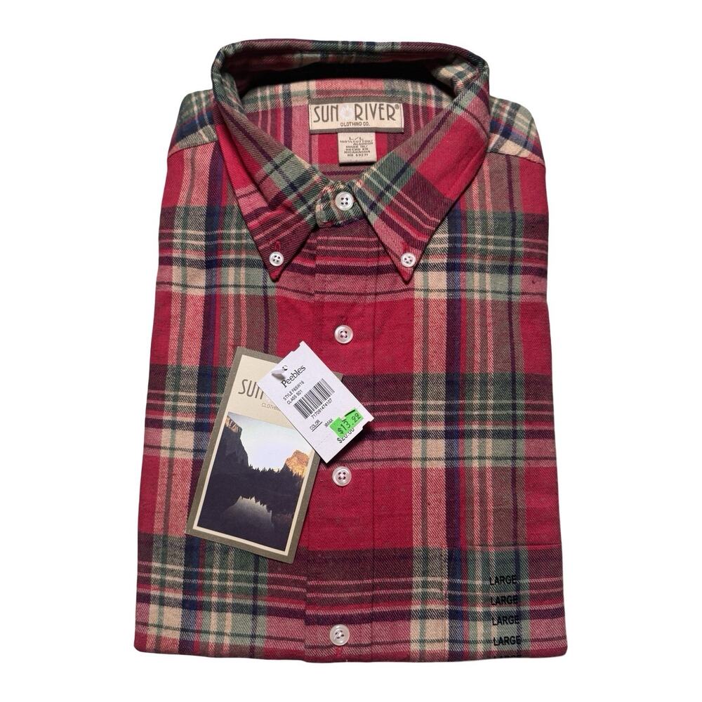 Vintage Sun River Plaid Button Up Size L Long Sleeve Mens Shirt Flannel NOS New